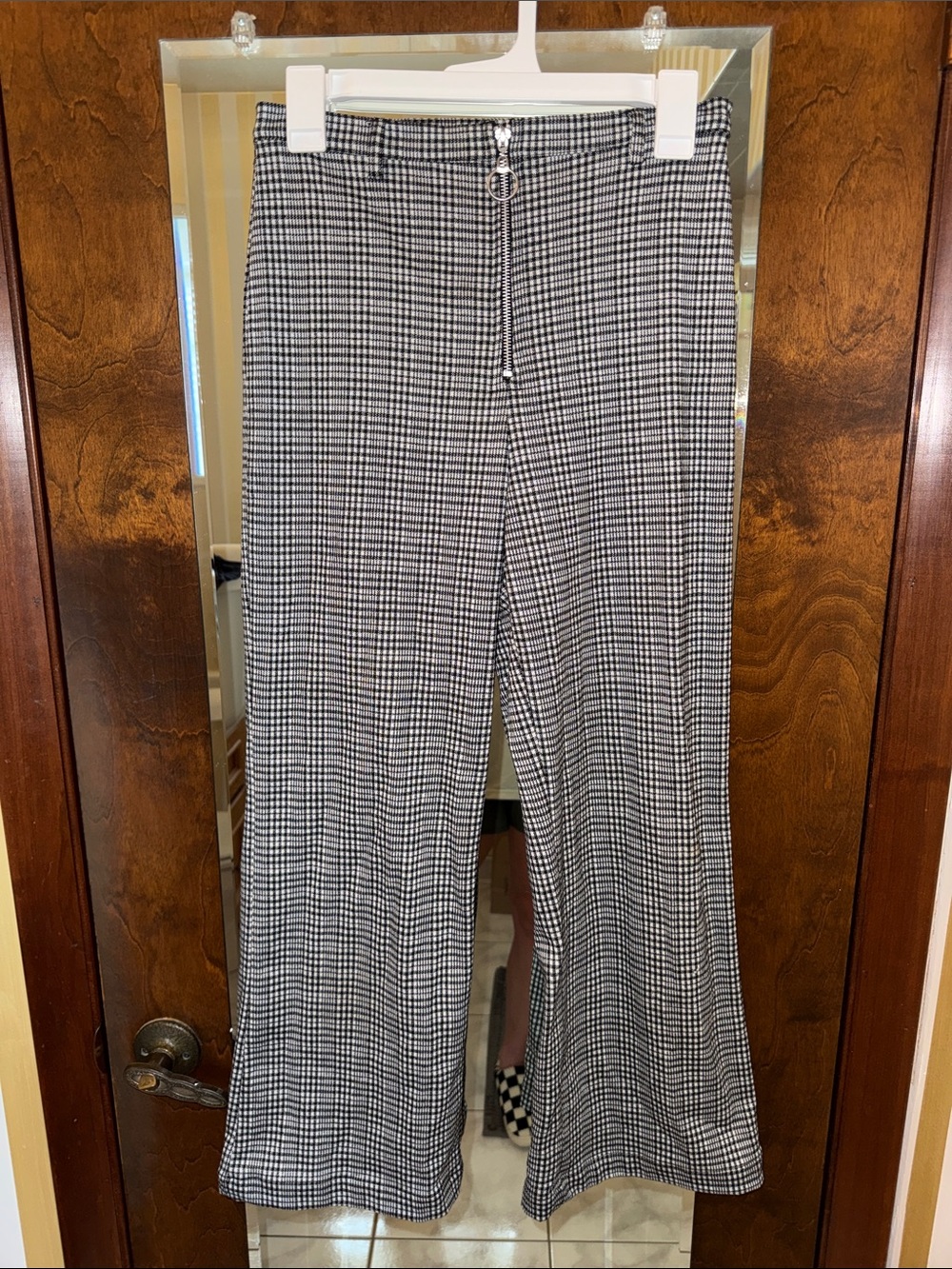 High-Rise Black and White Glen Plaid Women’s Pants